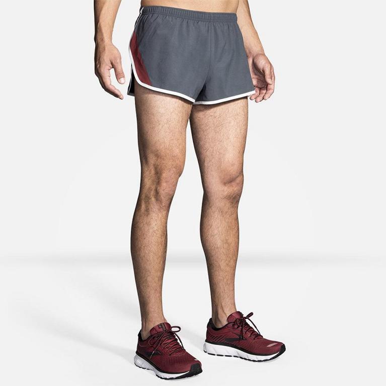 Brooks Go-To 2 Split - Mens Running Shorts - Grey (58713DPYH)